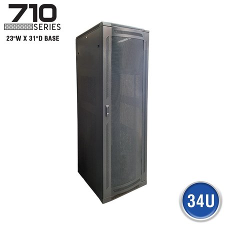QUEST MFG Floor Enclosure Server Cabinet, Vented Mesh Door, 34U, 5' x 23"W x 31"D, Black FE7119-34-02